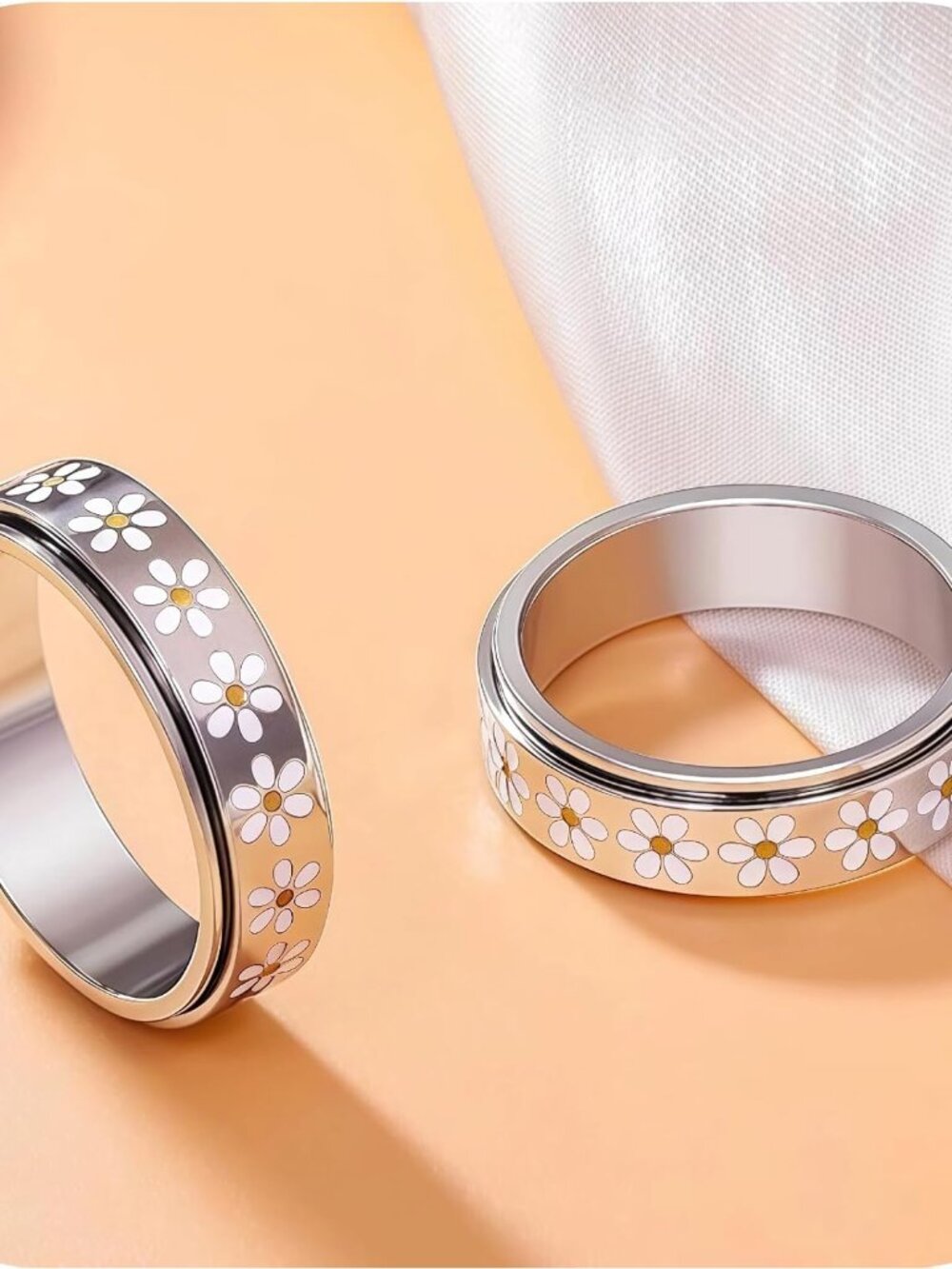 Daisy Fidget Ring for Anxiety Relief - 18K Gold Plated Stainless Steel Spinner B - Picture 6 of 7